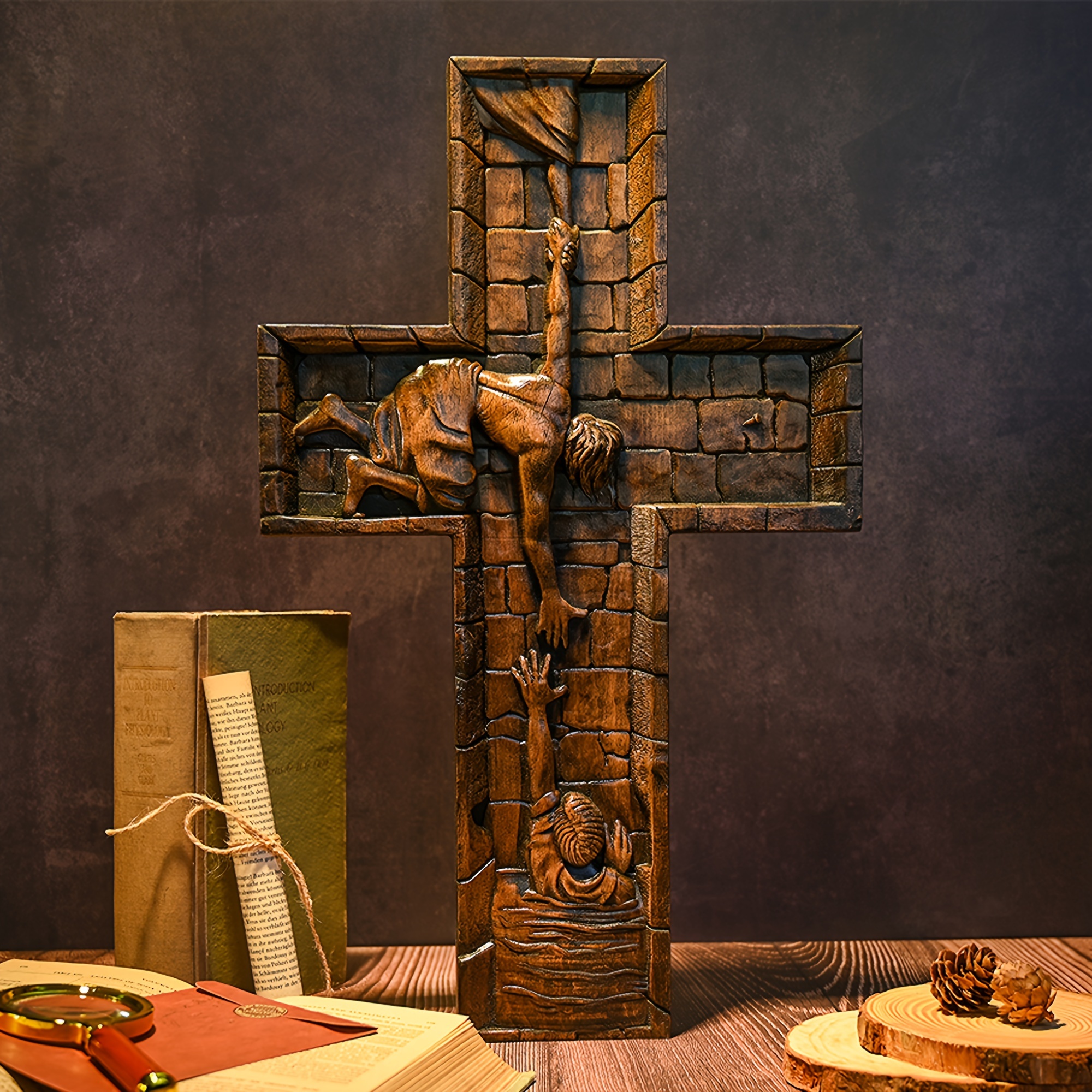 Cruz de madera de mesa Cruz de madera para oración de iglesia decoración  del hogar, 4 x 7 x 11 pulgadas