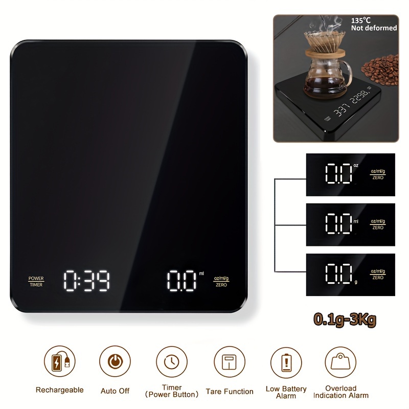 DiFluid Digital Coffee Kitchen Scale High Precision Electronic Scale Auto  Timer 0.1g / 2kg Espresso Coffee Beans Weighing Timing