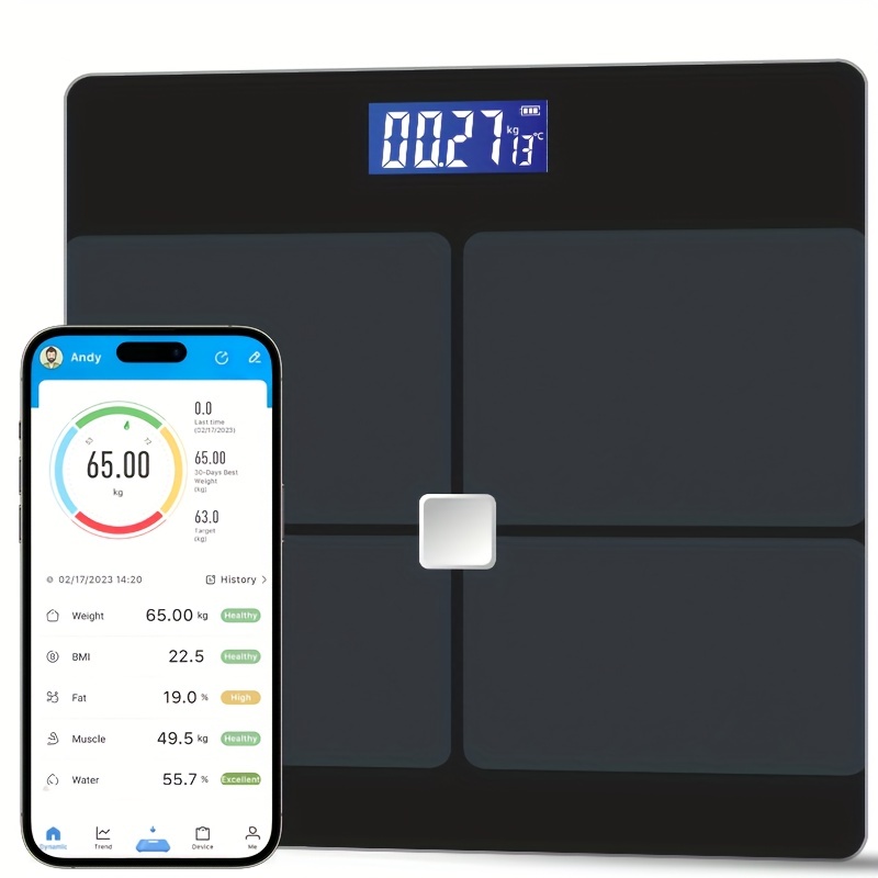  Health o Meter Báscula digital de seguimiento de peso de vidrio  para peso corporal, báscula de baño, 2 usuarios, precisión y precisión,  pantalla LCD, capacidad de 400 libras, batería incluida 
