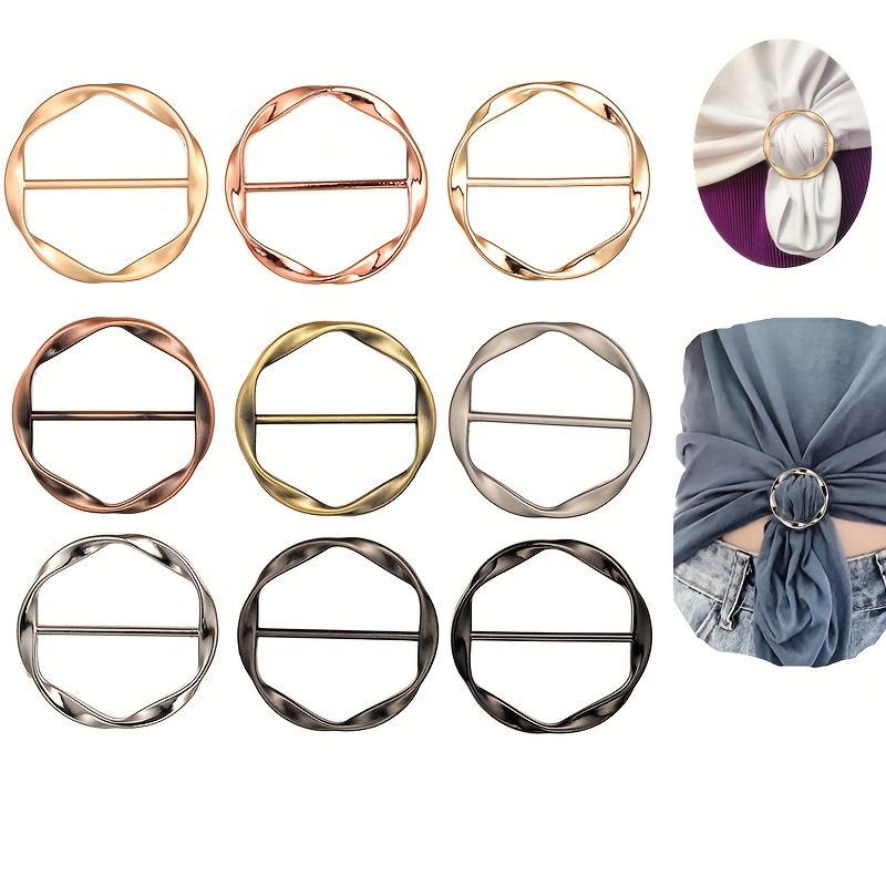 4PCS Silk Scarf Ring Clip T-Shirt Tie Clips for Women Scarves Clasp Waist  Buckle Fashion Metal Ring for Shirts Clothing Gold & Silver Zinc Alloy