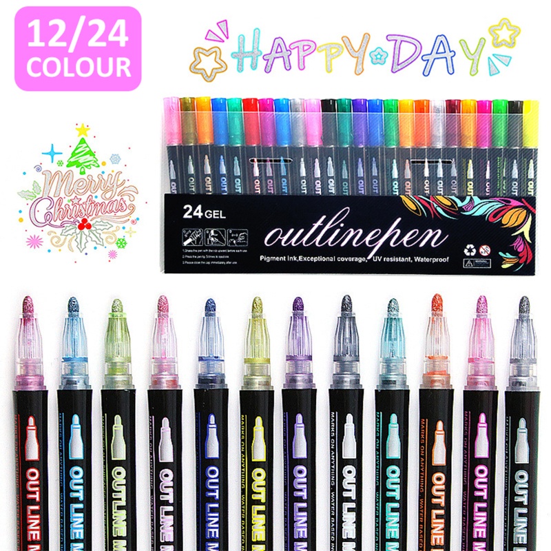 12/21 Colors Metallic Markers with Case Paint Outline Pens Gift Card Rock  Painting Scrapbook Crafts
