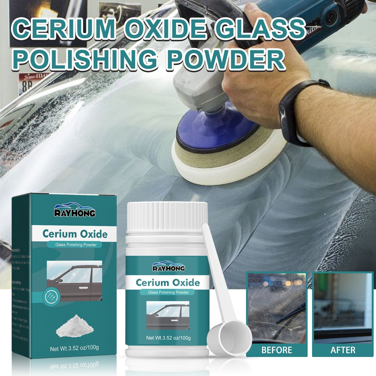 4OZ Cerium Oxide Glass Polishing Windscreen Scratch Remover + Felt + 3 