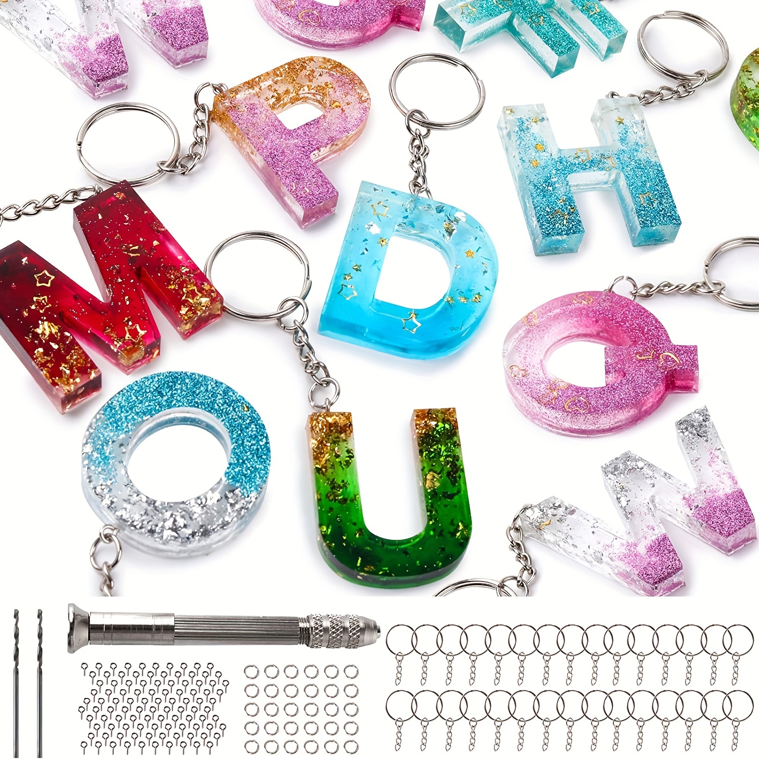 Solid Colored Glittering English Letter Keychain With Tassel Pendant Resin  Bead & Crystal Drop Detail Keyring Decoration
