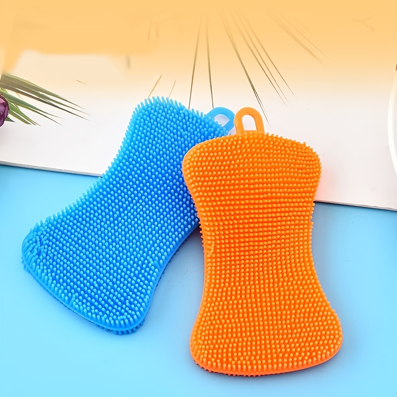 3pcs/set Antibacterial Silicone Dishwashing Brush, Non-stick Sponge  Scrubber, Quick-drying Kitchen Cleaning Cloth & Non-slip Absorbent Scouring  Pad