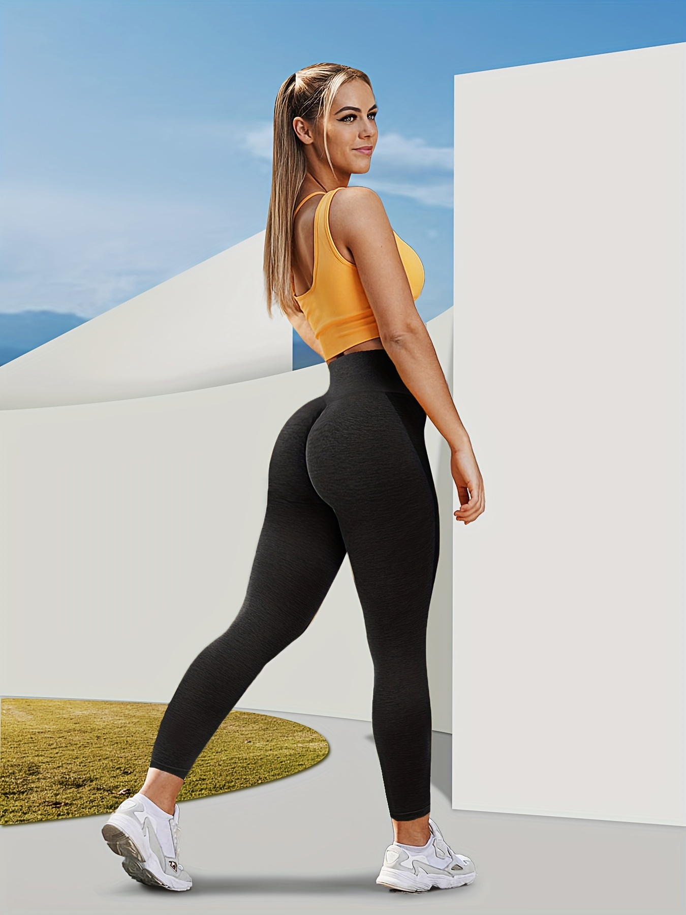 Women's High Waist Textured Yoga Pants Tummy Control Butt - Temu