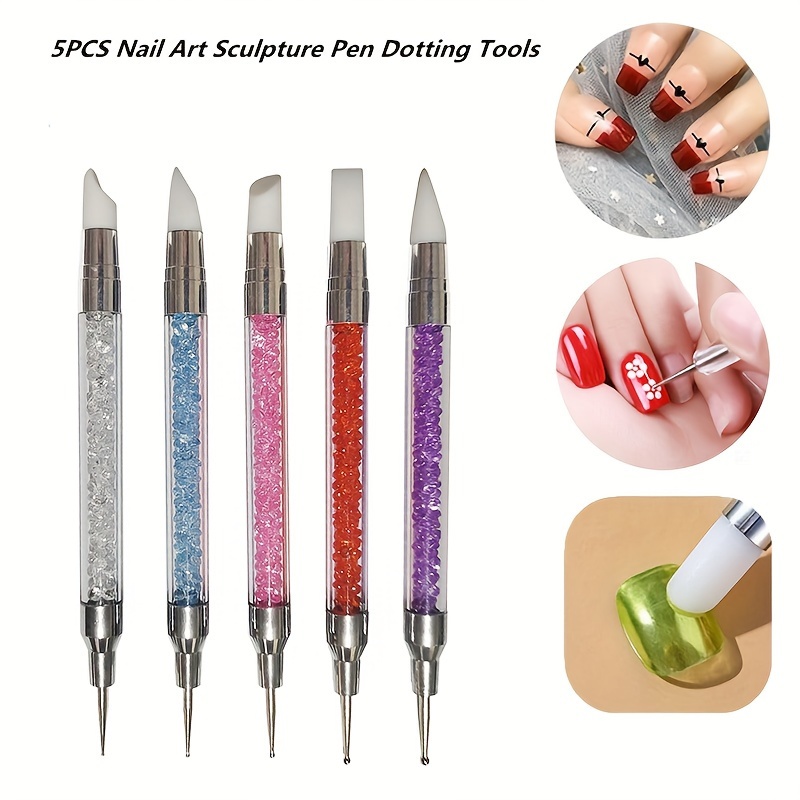 5-Piece Multicolor Dotting Tool Set - Create Unique Nail Art Designs &  Embossing Patterns!