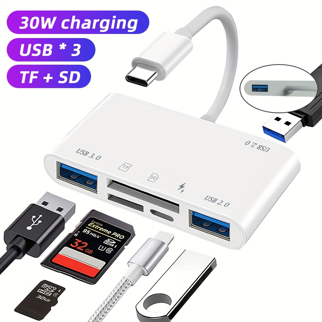 Micro SD Card Reader, BorlterClamp USB C TF Card Reader, USB C to Micro SD  Memory Card Reader with USB C to USB Adapter, Compatible with MacBook