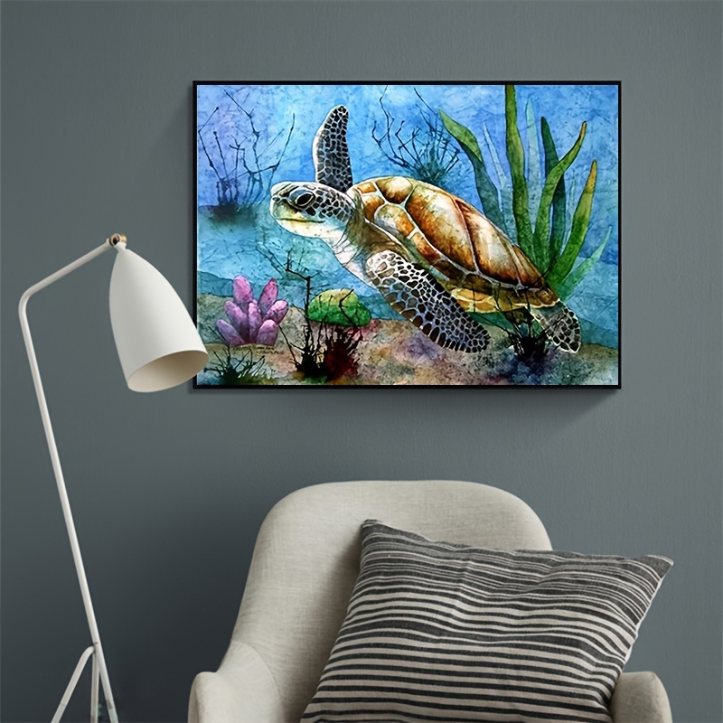 Dulce pareja de tortugas marinas, cuadro colgante de acrílico con diamantes  para hacerlo tú mismo, arte de pared con brillo, kits de pintura de