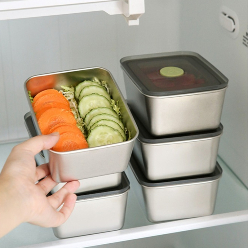 316 Stainless Steel Food Container Fresh Keeping Box Sealed Lid Crisper Lunch  Meal Prep Storage Fridge Kitchen Set Round Bowl