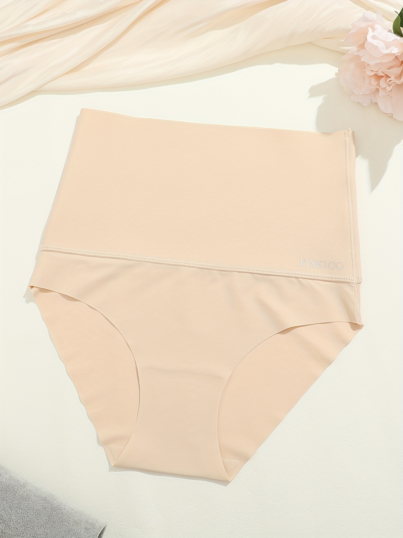 FINETOO Solid Seamless Scallop Trim Panty