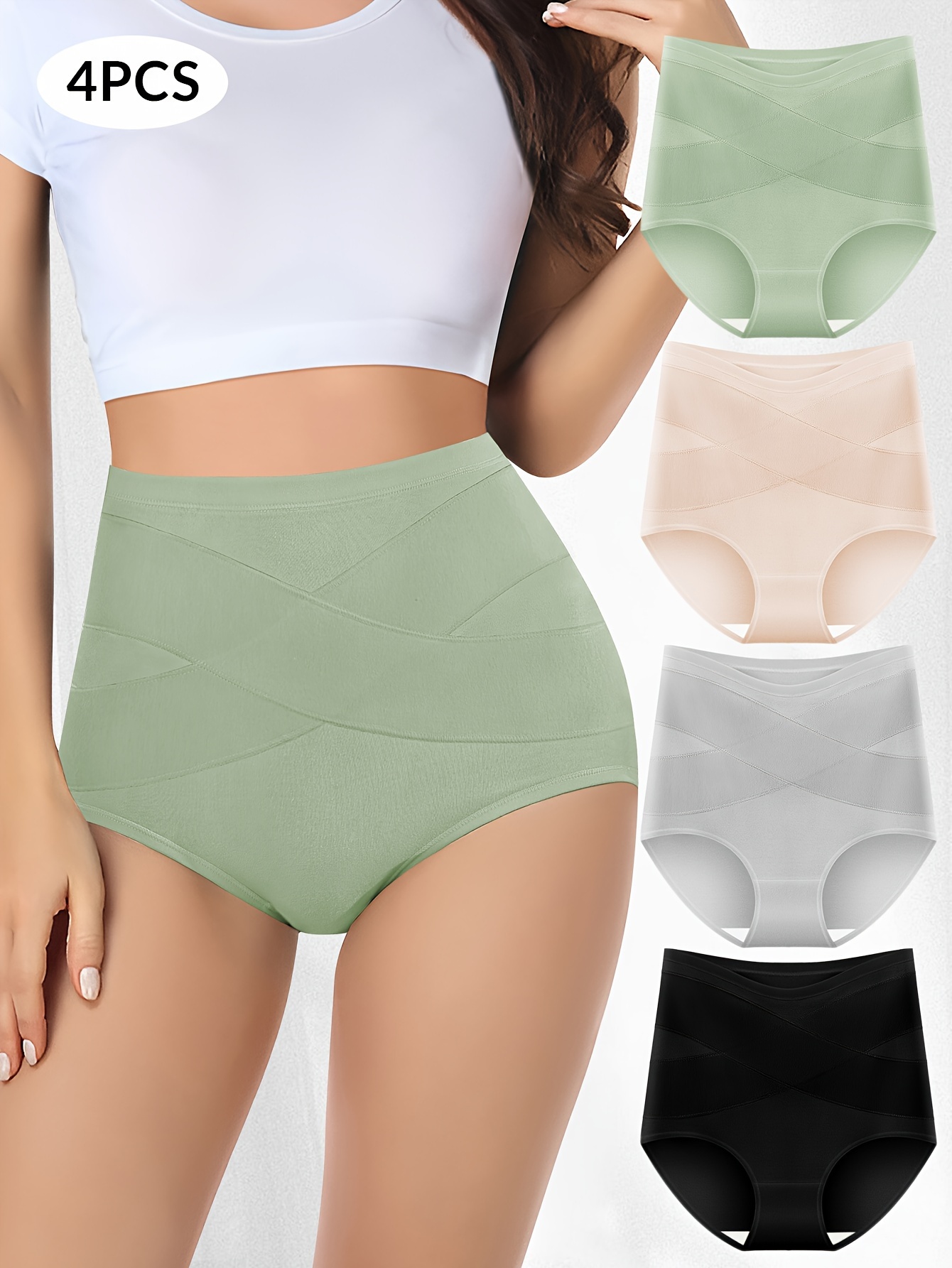 4pcs Women's Soft Cotton Underwear Briefs Breathable High Waist Full  Coverage Multicolor Ladies Panties