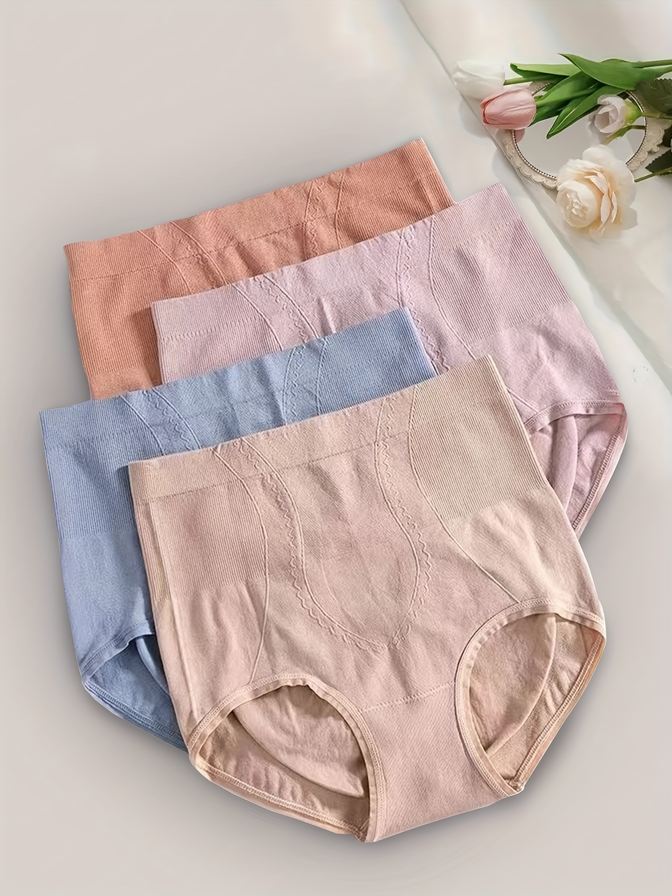 4pcs Women's Cotton Underwear High Waisted Full Coverage Ladies Panties
