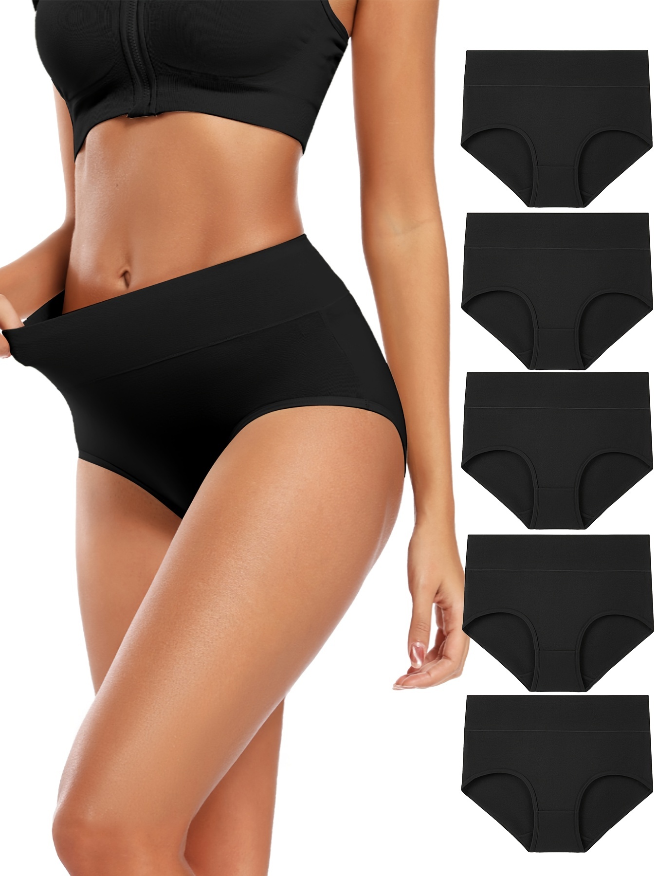 1Pc Women High Waist Panties Body Shaper Panties Sporty Briefs Plus Size Female  Underwear Breathable Underpants Ladies Lingerie Black M 