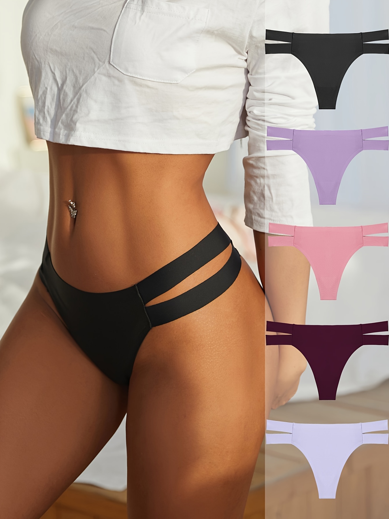 6-Pack Women's Solid No-Show Thong Panties