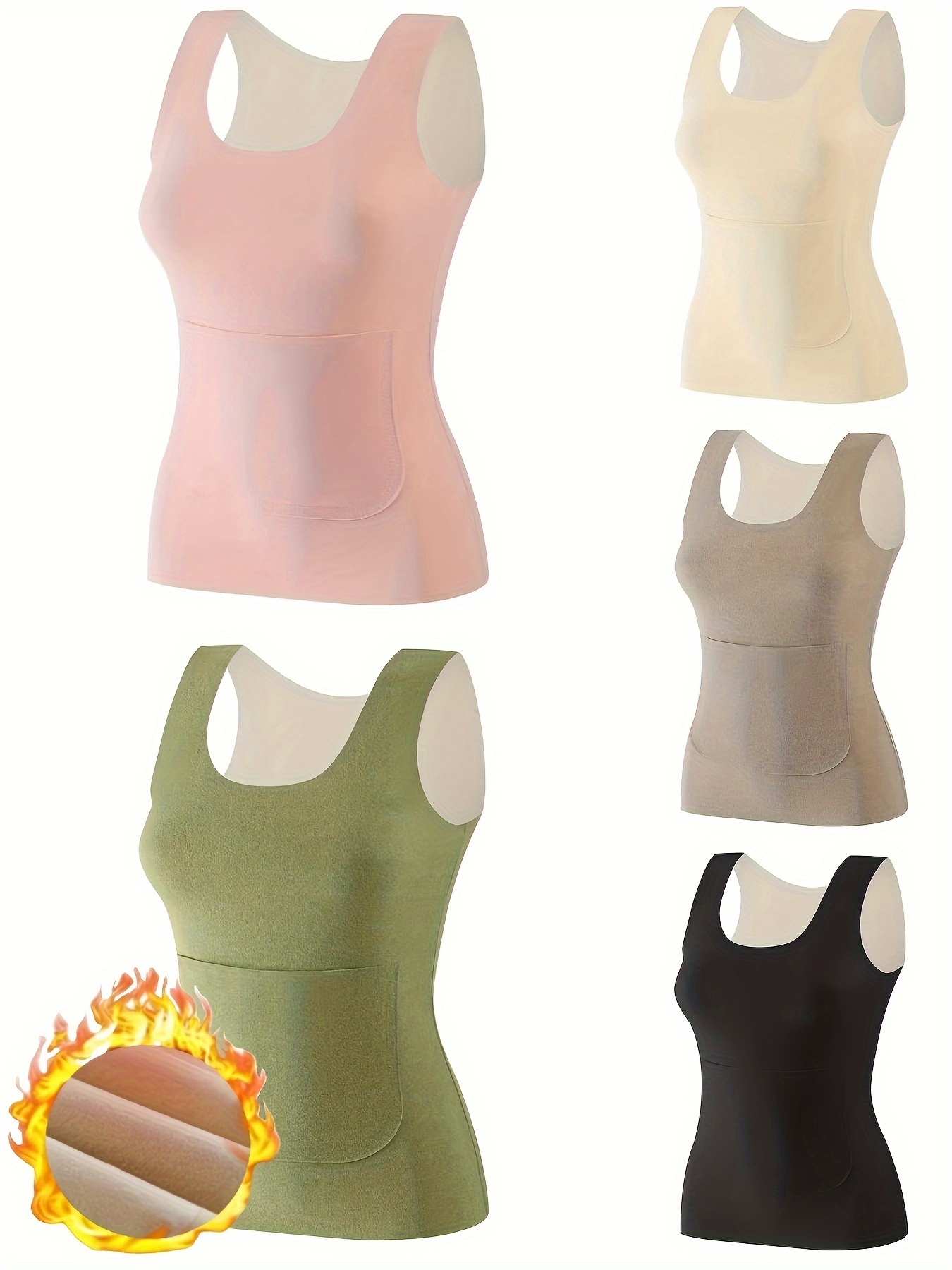 3 Pack Plus Size Casual Thermal Underwear Tops Set, Women's Plus Solid  Round Neck Ultra Soft Base Layer Warm Vest 3pcs Set - - Temu