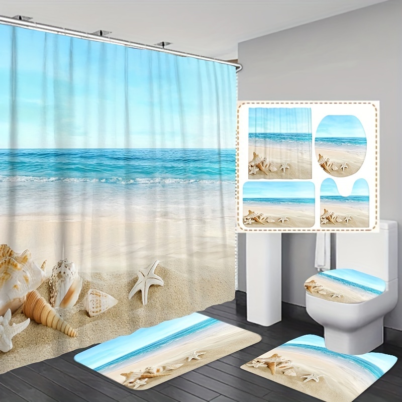 Cortina de ducha para baño, tela de verano, silla de playa, juego de  cortinas de ducha con 12 ganchos, lavable a máquina, impermeable, duradera
