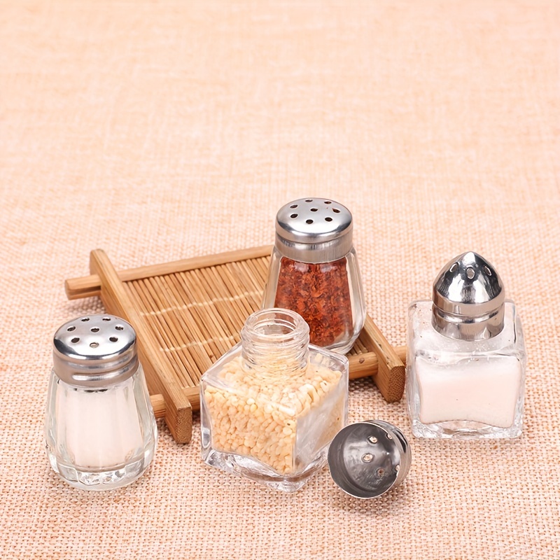 Adjustable Seasoning Shaker Glass Spice Jars 100ml Stainless Steel Lid Salt  Pepper Shaker Dispenser Refillable