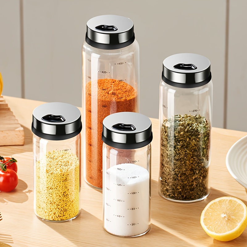 4pcs Adjustable Glass Spice Jars With 100ml Stainless Steel Shaker Lid,  Suitable For Kitchen Spice Storage