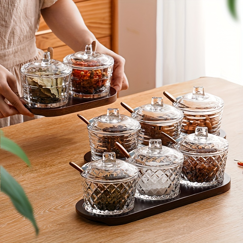 Glass Storage Jar Glass Storage Container Sealed Canister 3 Tier Stacking  Jars 3 Tier Glass Food Jar for Candy Biscuits Snack Cereal Cabinet Wood Lid