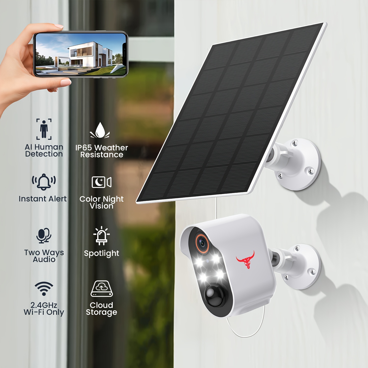 Cámara solar WiFi de seguridad para exteriores, 100% sin cables, funciona  con pilas, 1080p, conversación de 2 vías, visión nocturna, detección de