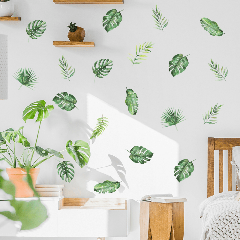 Green Hanging Leaf Wall Decals, Removable Fresh Plant Leaves Flower Vines  Wall Stickers, Green Plants Wall Mural, Green Leaves Wall Art Decor For  Kids