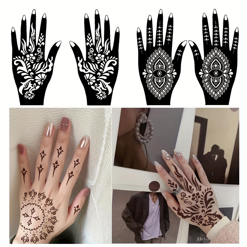 Henna Template Stencils Glitter Mehndi Hand Temporary Tattoo Lace Body Art
