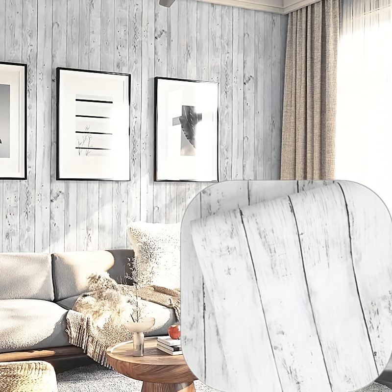 Papel tapiz autoadhesivo de grano de madera blanco puro, vinilo impermeable  de PVC para armario, dormitorio