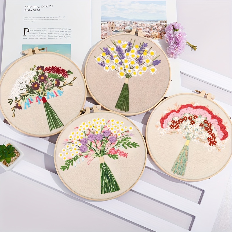 Europe Style 3d Embroidery Starter Kit With Flowers Plants - Temu