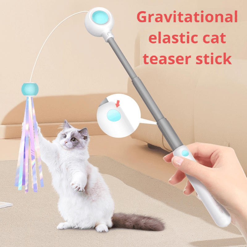 Cat Teaser Wands Interactive Retractable Fishing Pole Wand Cat Catcher  Teaser Stick Rod Toy for Kitten Training Exercising