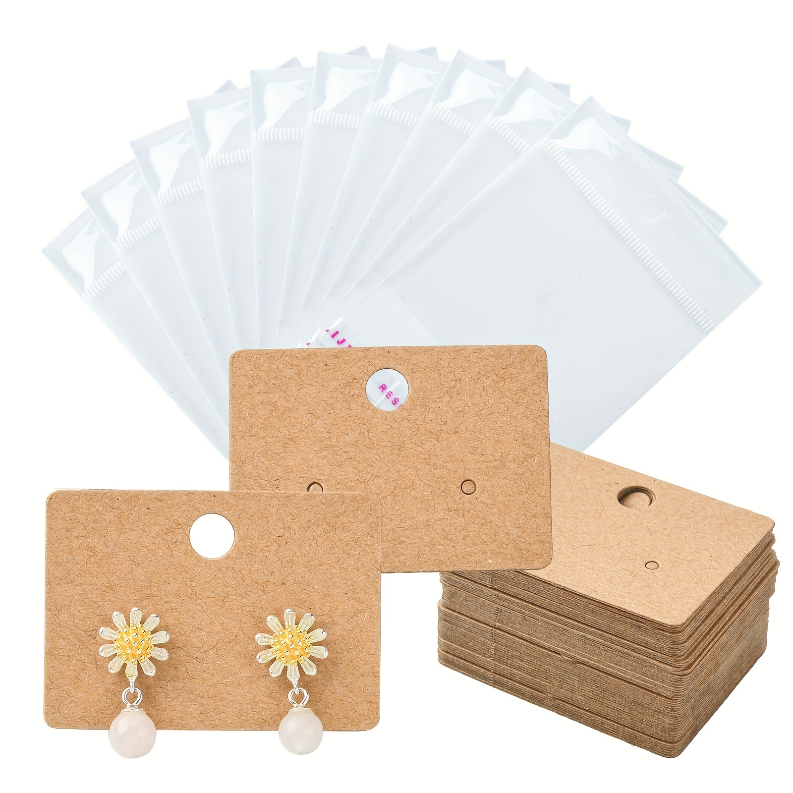 100PCS Earring Card Holder with Self-Sealing Bags 200x Ear Backs Blank  Kraft Paper Tags for DIY Ear Stud Display 3 Color - AliExpress
