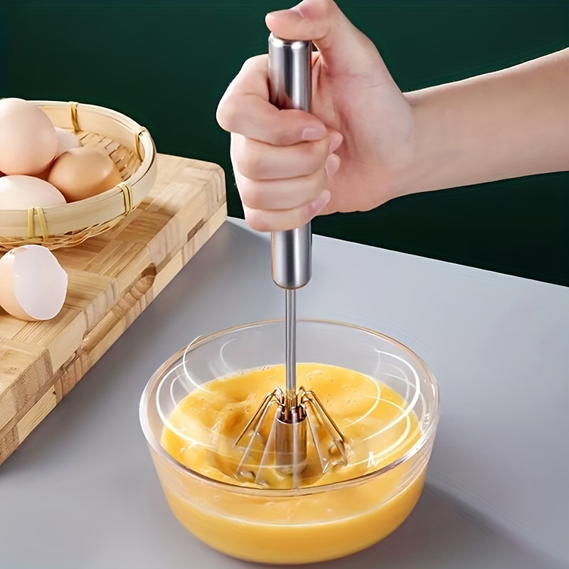 Semi-automatic Whisk 10in Stainless Steel Egg Whisk Hand Push Rotary Whisk  Blender Semi Auto Egg Beater Hand Push Mixer Stirrer Egg Scrambler for
