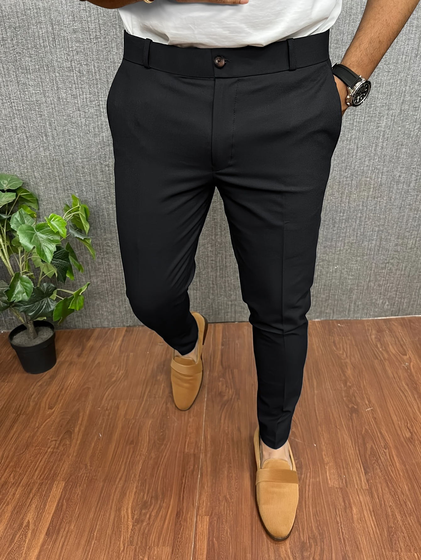 Clásicos Pantalones Vestir Cuadros Formales Hombres Negocios - Temu