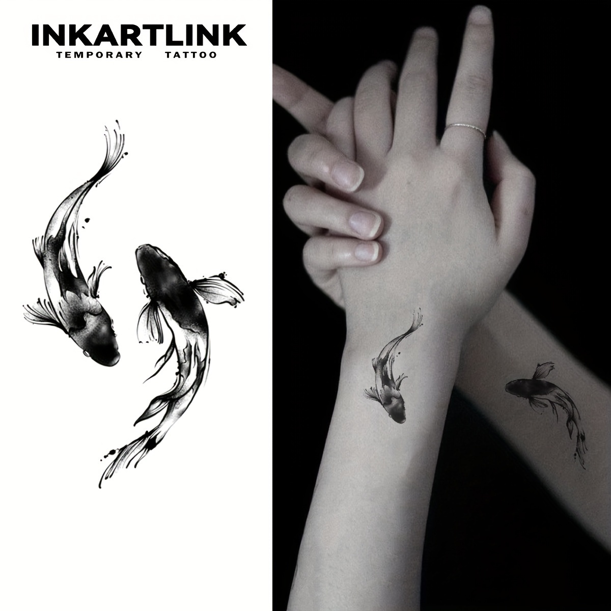 Tatuaje temporal de pez Yin Yang Koi / Tatuaje de pez / Tatuaje de