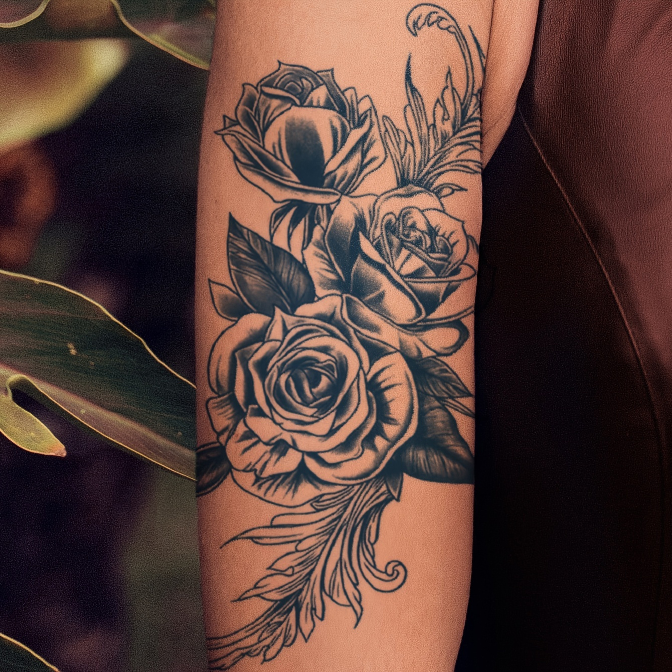 Triangle Flower Tattoo Rose Peony Black Sketch Rose Daisy Sunflower Leaf  Body Waist Arm Neck Temporary Art Tattoos Bkseries 