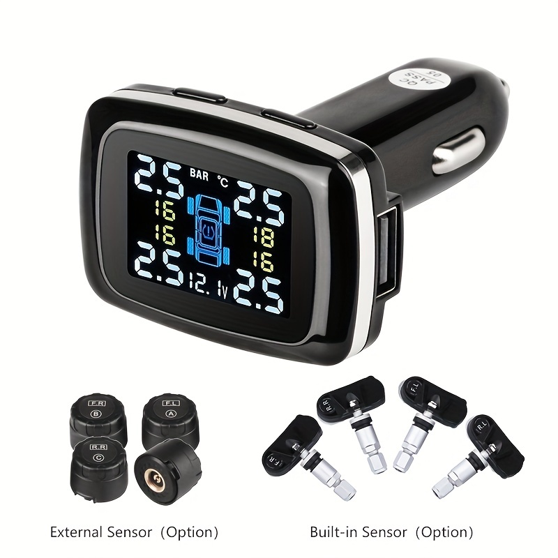 SZDALOS Car TPMS Wireless Tire Pressure Monitoring System + 4 mini External  Sensors(0~6.8 bar/0~99 psi) Cigarette Lighter tmps