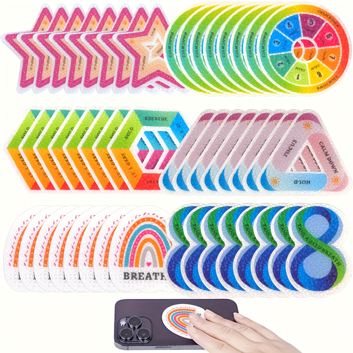 60 PCS Anxiety Sensory Stickers Punny Motivational Adhesive Textured Strips  Reusable Sensory Calm Stickers Stress Anxiety Relief Items for Adult Teen