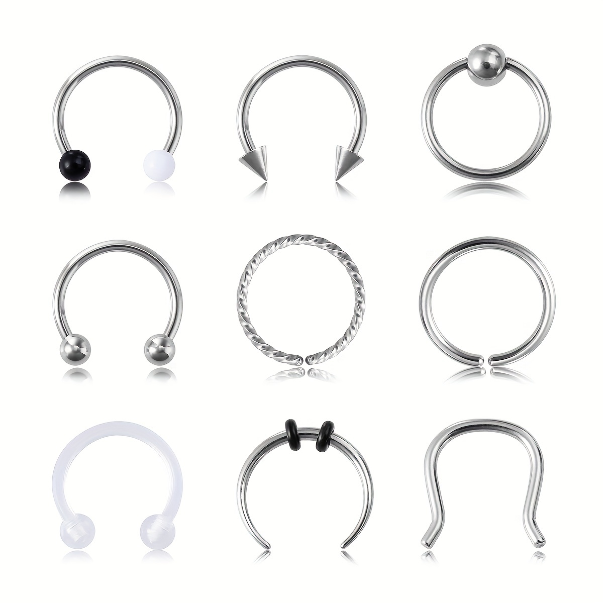 Hip Hop Stainless Steel Nose Ring Set 4 Colors Lip Labret Tongue Piercings Eyebrow Ear Helix Piercing Body Jewelry Mixed