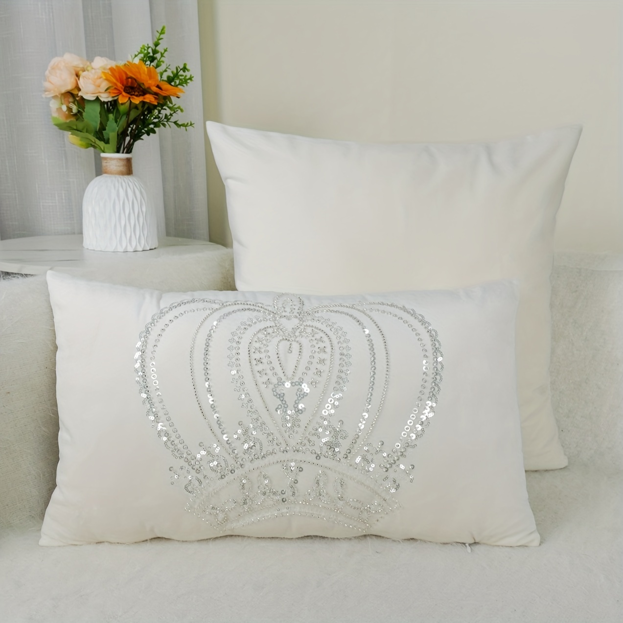 Decorative Bedazzled Lumbar Pillow For Couch