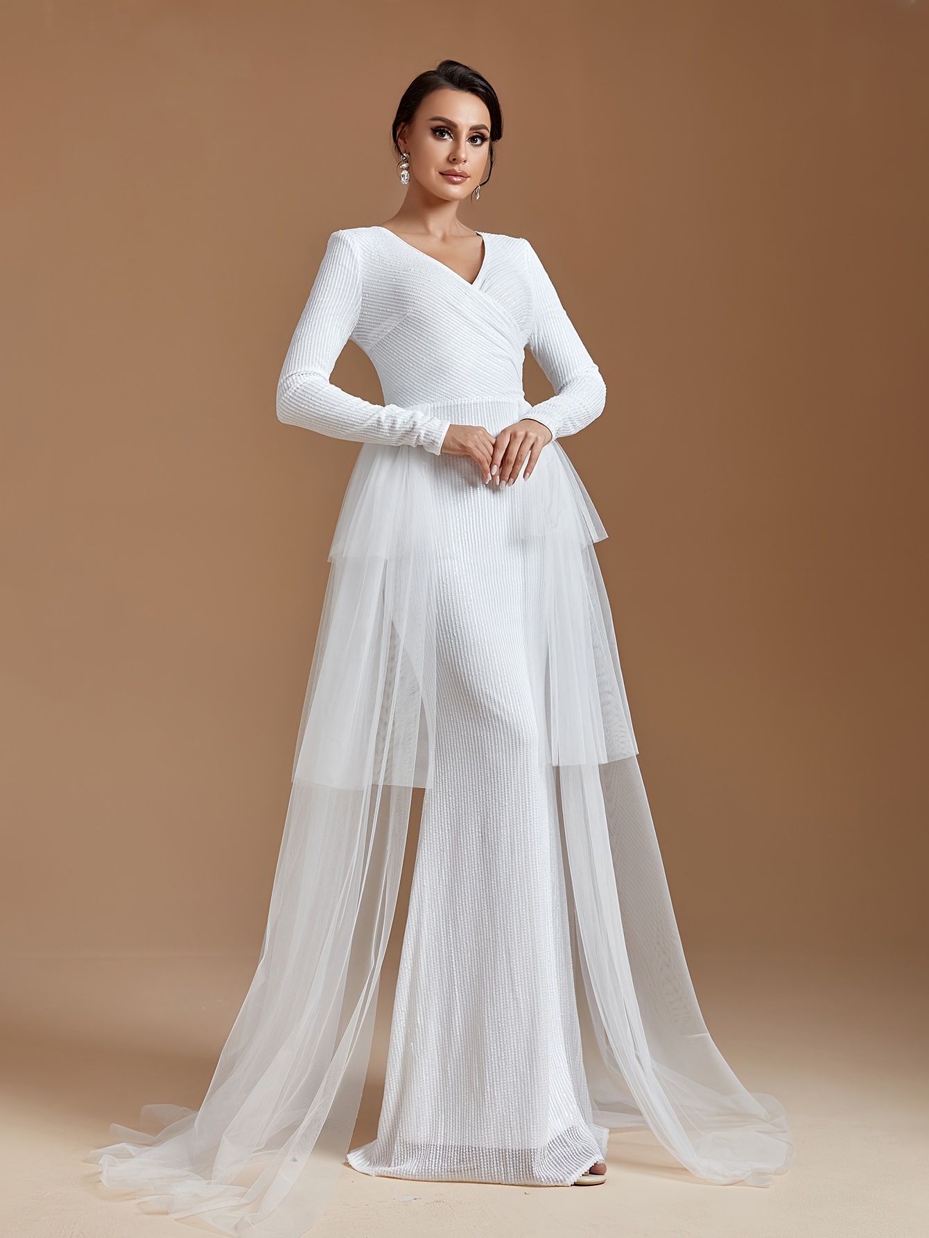 Long Sleeve Wedding Dress White - Temu