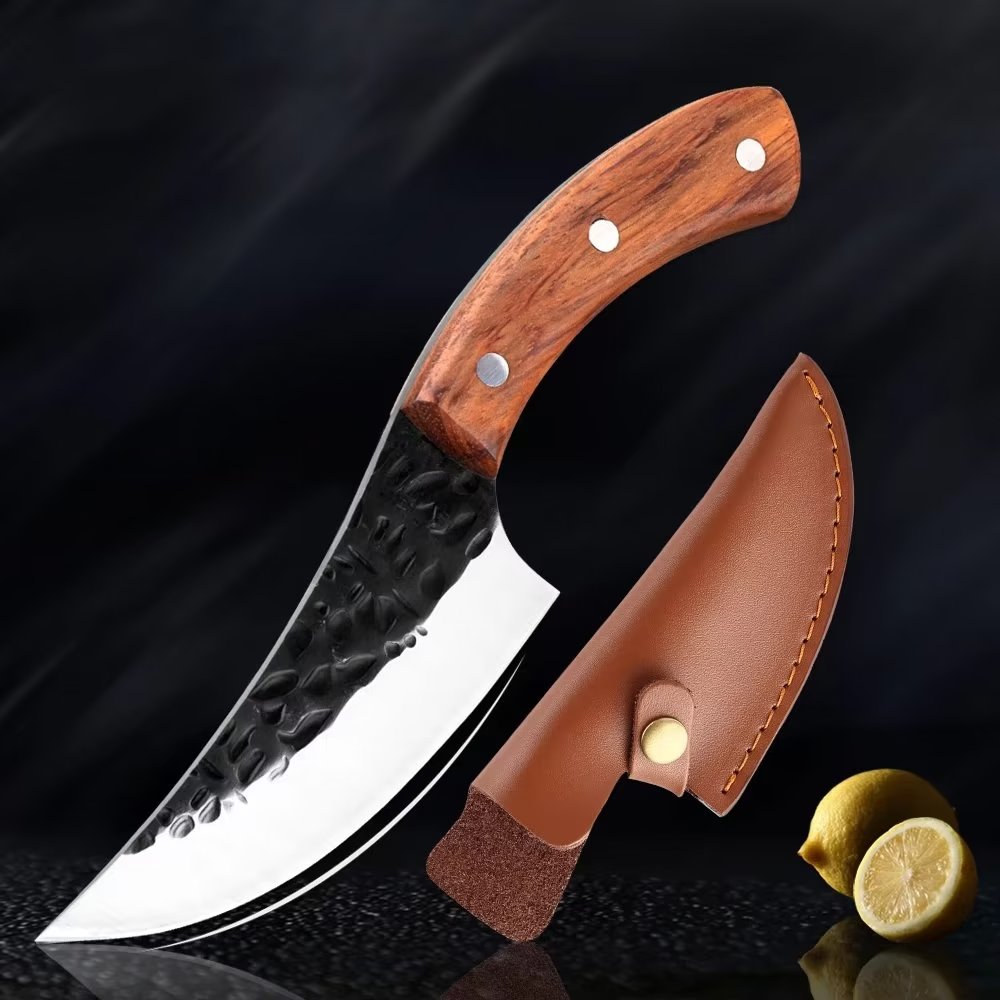 Handmade - Serbian Chef Cleaver Knife - Hand Forged Knife - Sunset Yellow  Handle