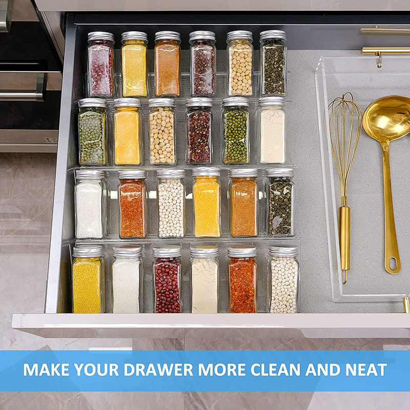 4 Layer Spice Drawer Organizer Adjustable Acrylic Spice Jars Rack Tray  Expandable Seasoning Organizer Cabinet Kitchen Shelves