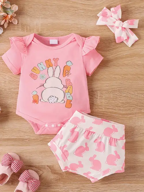 Easter Outfit Bunny Print Shorts Infant Bloomers Boy Baby Girls