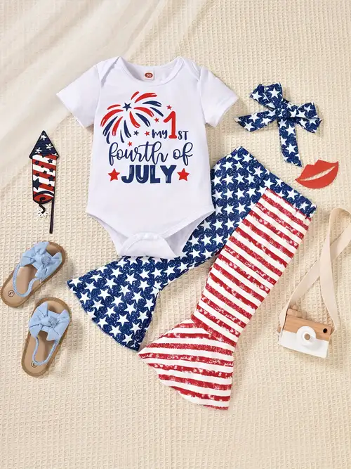 Infant Toddler Boys Flag Printed Romper, Casual Cotton Casual Fashion  Jumpsuit - Temu