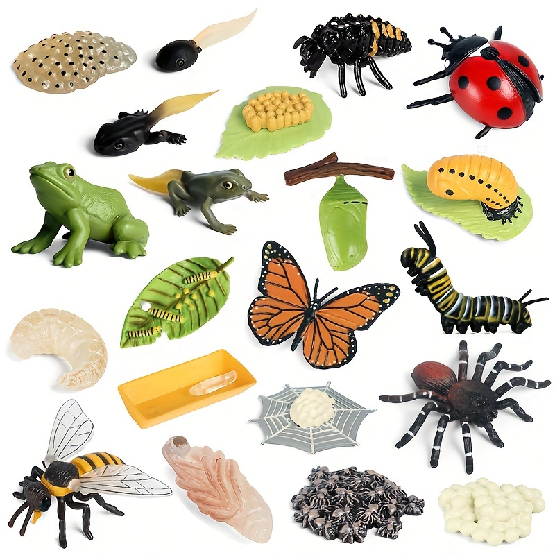 PINOWU Figuras de juguete de insectos para niños y niñas (24 piezas),  insectos falsos de 2 a 4 pulgadas, arañas, cucarachas, escorpiones,  grillos