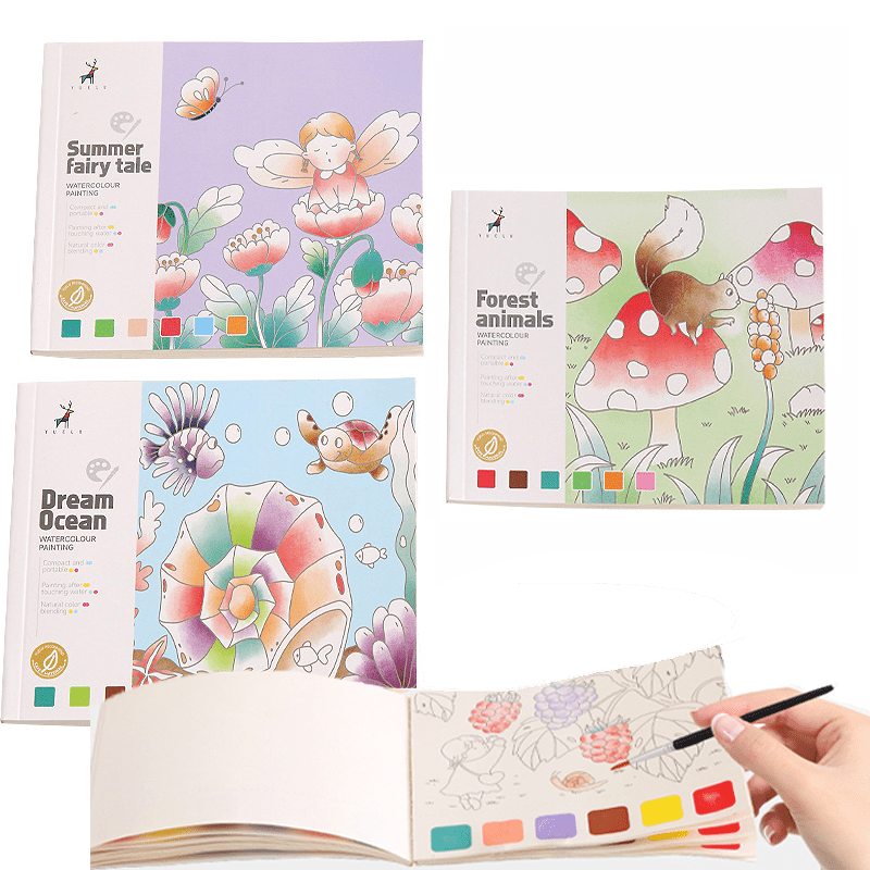 Watercolor Coloring Books for Kids Ages 4-8,Pocket Watercolor Painting Book  for Toddlers,Mini Water Coloring Art Kit,Small Travel Watercolor Coloring