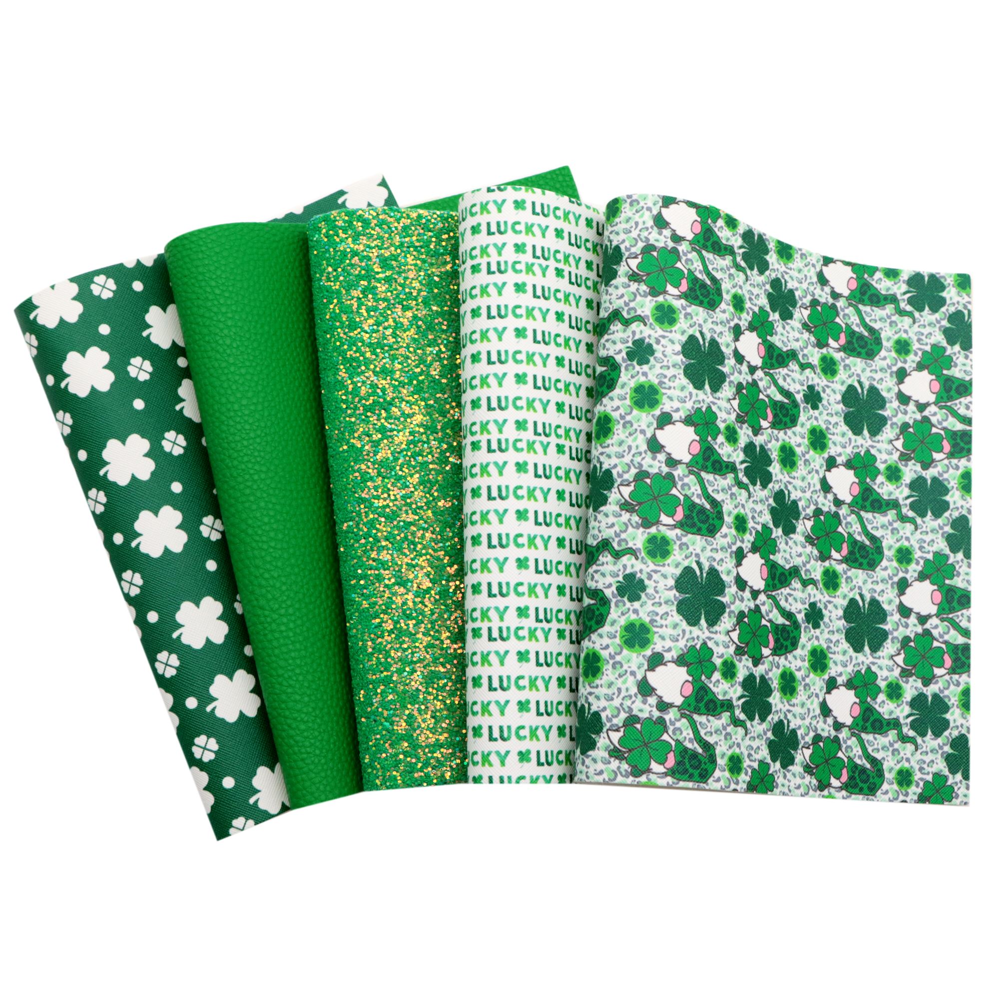 Green White Dots Faux Leather Sheet/printed Faux Leather for