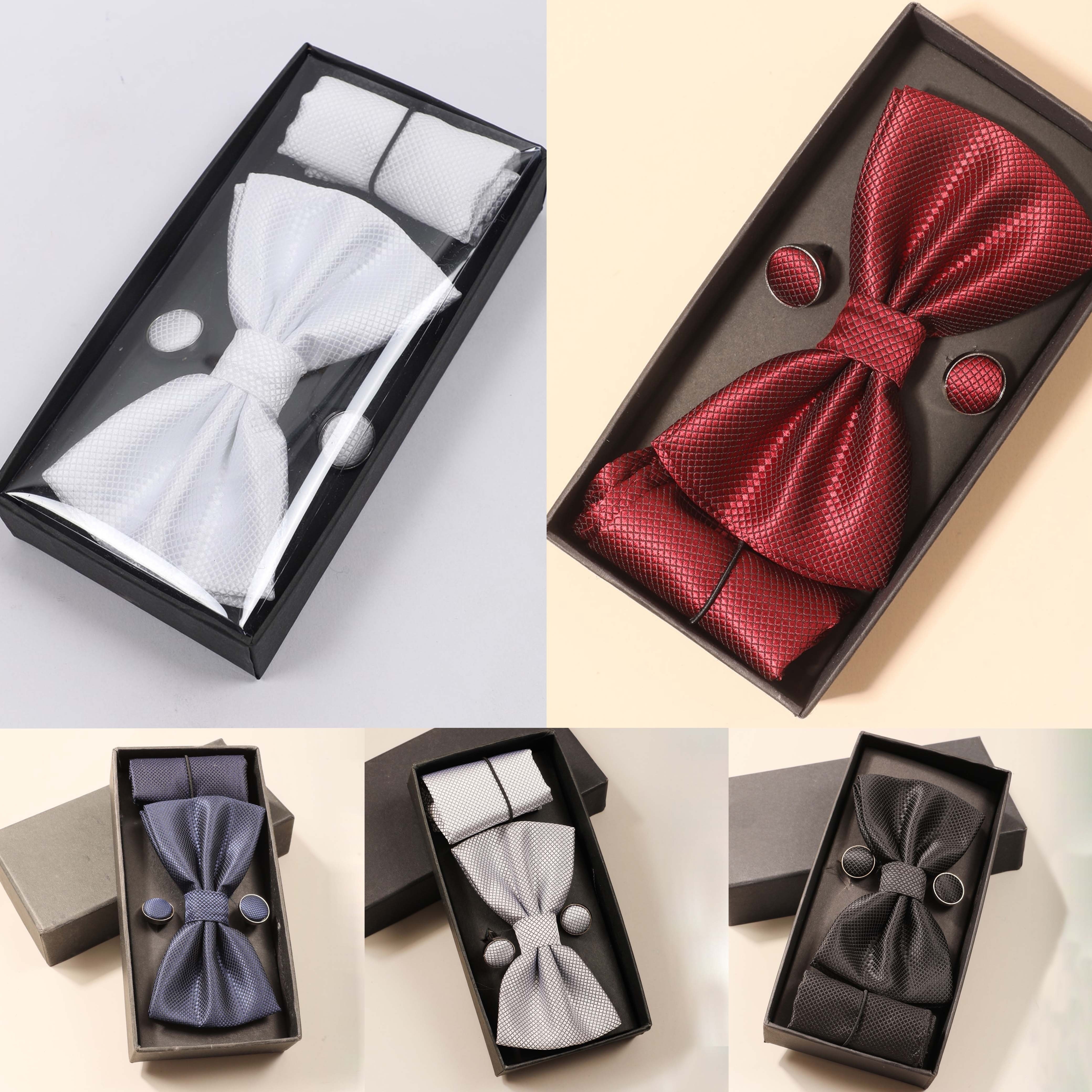 1pair Mens Tie Gift Box Tie Pocket Square Cufflinks Tie Clip Set