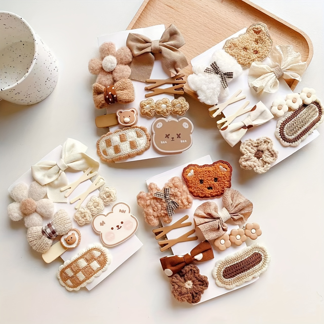 4pcs/set Cute Coffee-colored Plush Cartoon Hair Clips For Women