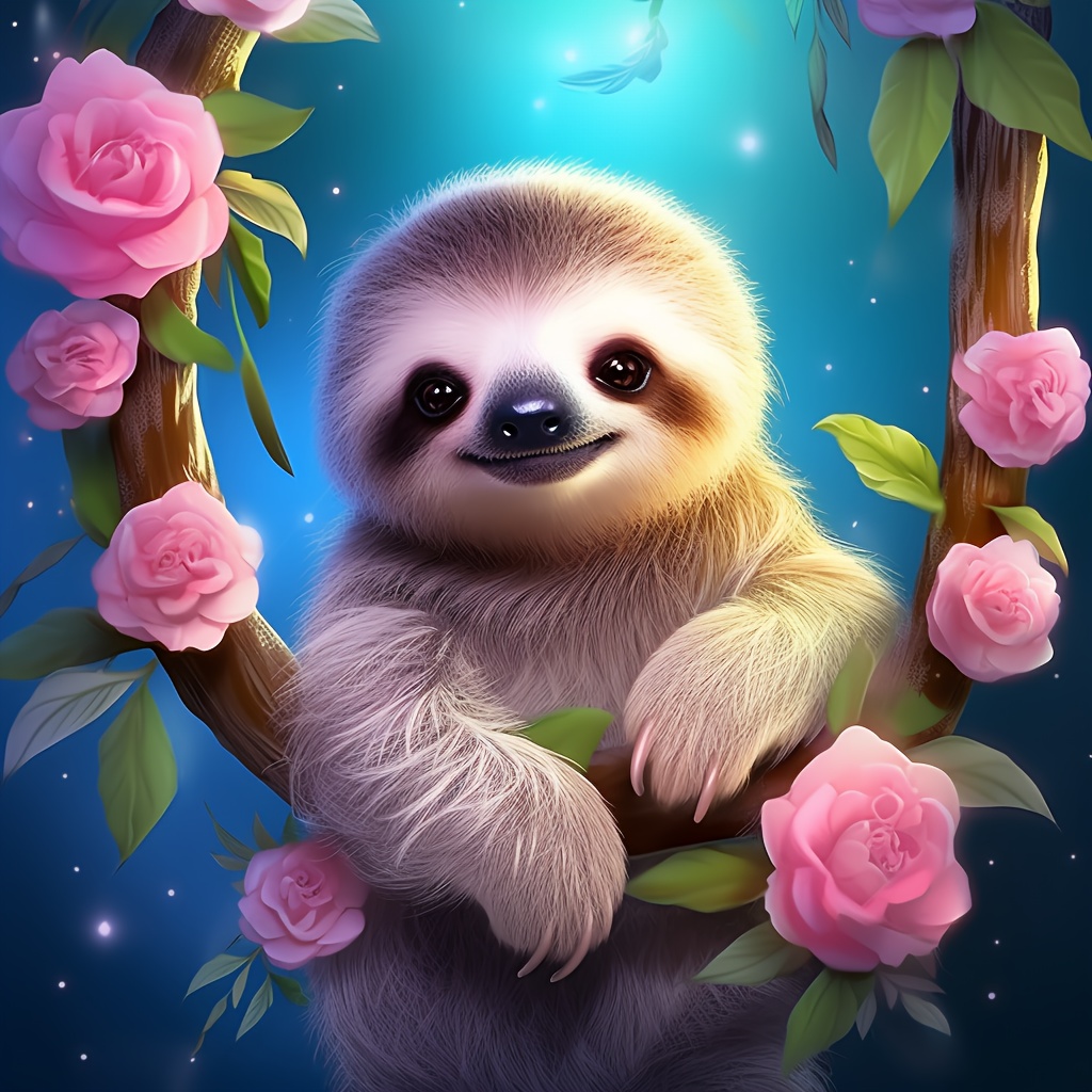 Sloth Animal Diamond Painting Lovely Flowers Design Embroidery House  Decorations