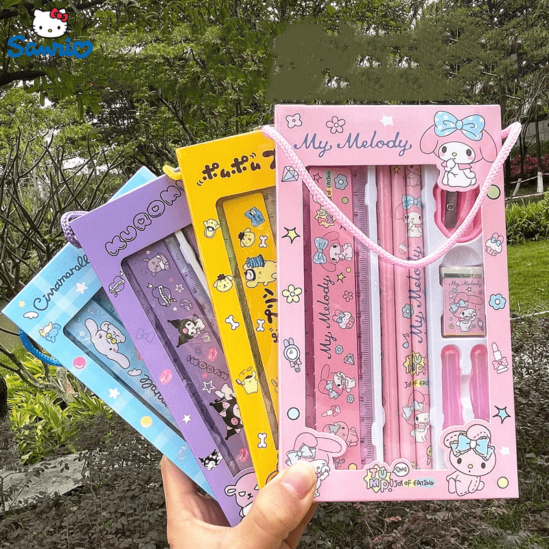 Kawaii Cartoon Sanrio Stationery Set Cute Hello Kitty My Melody Cinnamoroll  Student Ruler Set Student Triangle Protractor Gift - AliExpress